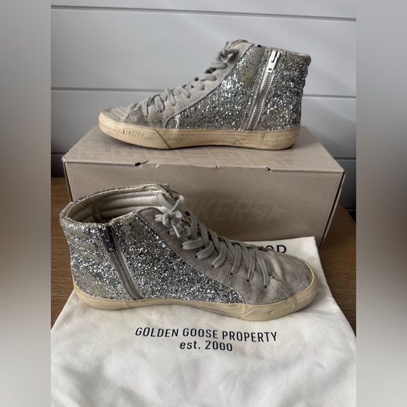 Golden Goose Silver Glitter Slides - Picture 2 of 15